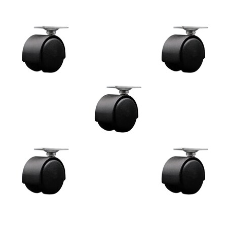 Service Caster 2'' Black Metal Hooded Twin Wheel Caster Nylon Wheels Top Plate, 5PK SCC-TP02S50D-NYS-FB-TP2-5